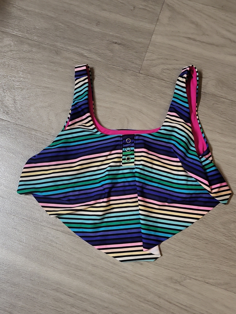 Striped Multicolor Scoop Neck Tankini Top